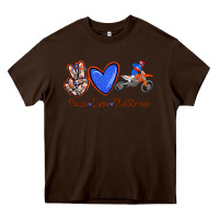 Chocolate Brown Peace Love Motocross Heavy Core Tee - RanaPortraitStore