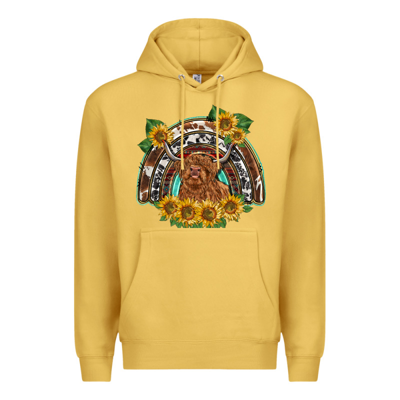 Scottish Calf Sunflowers Rainbow Premium Hoodie by BarkalooDesign | Teevron