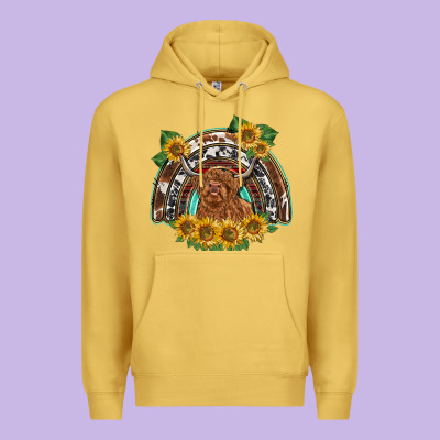 Scottish Calf Sunflowers Rainbow Premium Hoodie Designed By Barkaloodesign