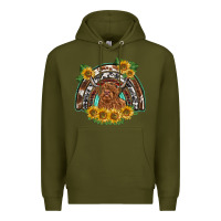 Army Green scottish calf sunflowers rainbow Premium Hoodie - BarkalooDesign