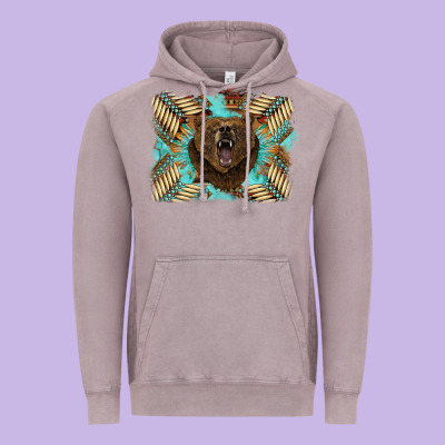 Bear Native American Background Vintage Hoodie Designed By Barkaloodesign
