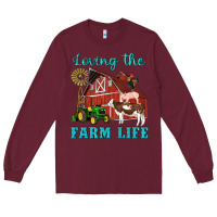 Burgundy western loving the farm life barn cow pig rooster tractor wind wheel Long Sleeve Tee - Artiststas