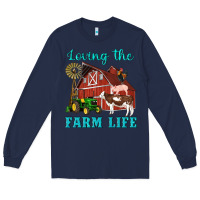 Navy western loving the farm life barn cow pig rooster tractor wind wheel Long Sleeve Tee - Artiststas