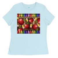 Baby Blue Crayons And Apples Ladies Tee - LillyAllenDesigns