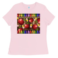 Bubblegum Pink Crayons And Apples Ladies Tee - LillyAllenDesigns