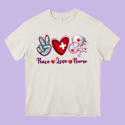 Peace Love Nurse Heavy Core Tee Designed By Ranaportraitstore