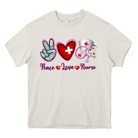 Cream Peace Love Nurse Heavy Core Tee - RanaPortraitStore