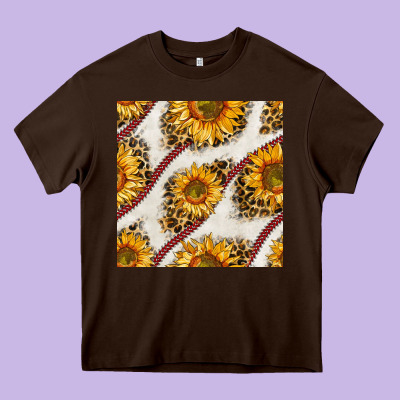 Baseball Sunflowers And Leopard Seamless Pattern Heavy Core Tee Designed By Bundleandbundleshop