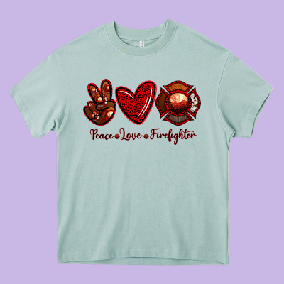 Peace Love Firefighter Heavy Core Tee Designed By Ranaportraitstore