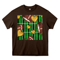 Chocolate Brown american football field and hearts seamless pattern Heavy Core Tee - BundleAndBundleShop
