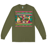 Army Green mexican tequila skull roses cactus sombrero Long Sleeve Tee - Artiststas