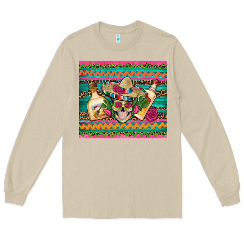 Mexican Tequila Skull Roses Cactus Sombrero Long Sleeve Tee by Artiststas | Teevron