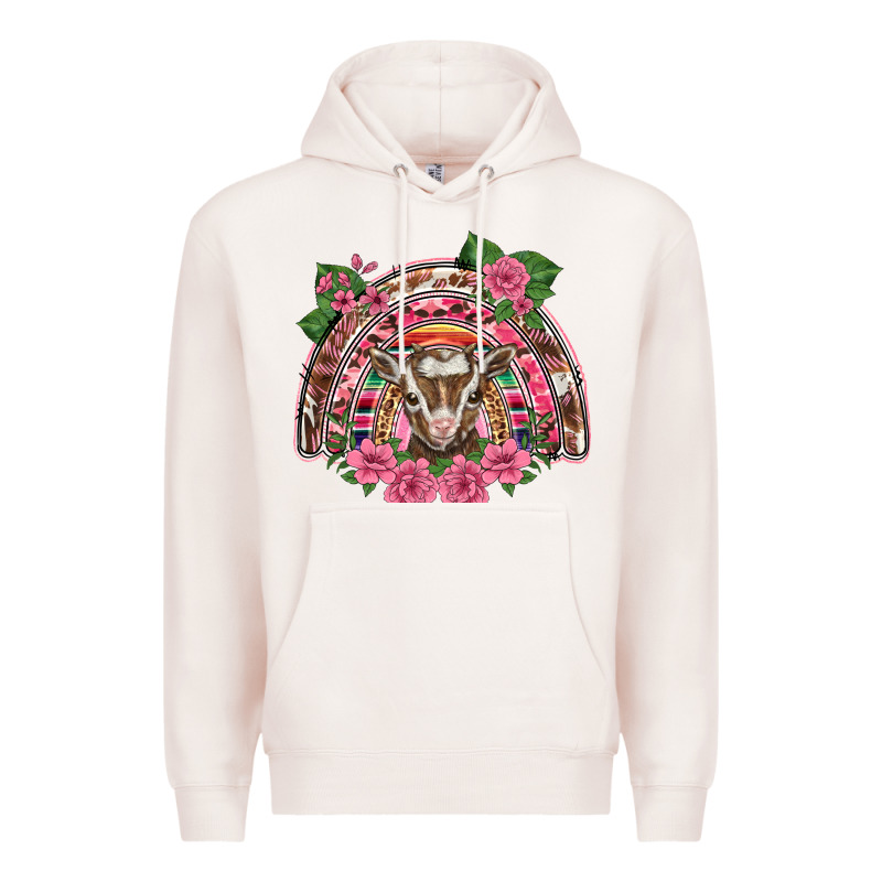 Pink Floral Baby Goat Rainbow Premium Hoodie by BarkalooDesign | Teevron