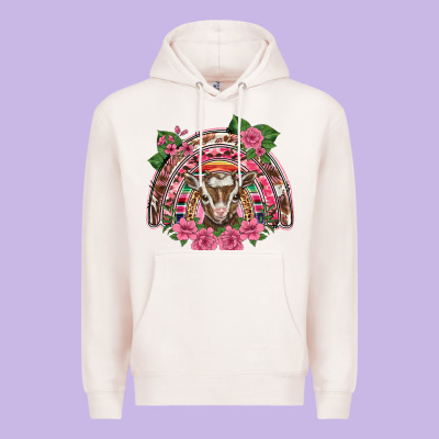 Pink Floral Baby Goat Rainbow Premium Hoodie Designed By Barkaloodesign