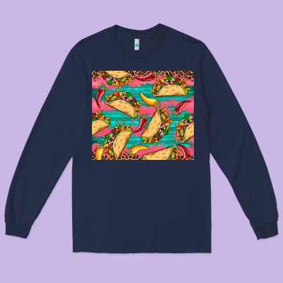 Mexican Taco Paper Glitter Leopard Wooden Long Sleeve Tee Designed By Artiststas