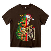 Chocolate Brown sorta merry sorta scary skeleton Heavy Core Tee - FaDigitalArtStudio