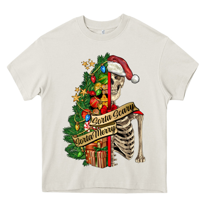 Sorta Merry Sorta Scary Skeleton Heavy Core Tee by FaDigitalArtStudio | Teevron