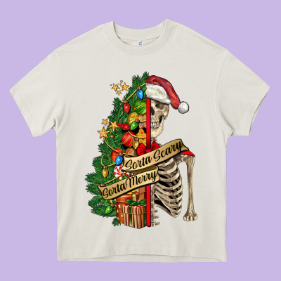 Sorta Merry Sorta Scary Skeleton Heavy Core Tee Designed By Fadigitalartstudio