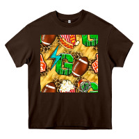 Chocolate Brown american football go with thunder and leopard  seamless pattern Heavy Core Tee - BundleAndBundleShop