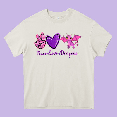 Peace Love Dragons Heavy Core Tee Designed By Ranaportraitstore