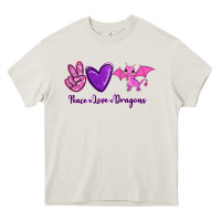 Cream Peace Love Dragons Heavy Core Tee - RanaPortraitStore