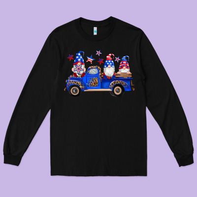American Flag Gnomes Truck Long Sleeve Tee Designed By Artiststas