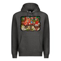Charcoal Heather welcome ladybug gnome background Premium Hoodie - BarkalooDesign