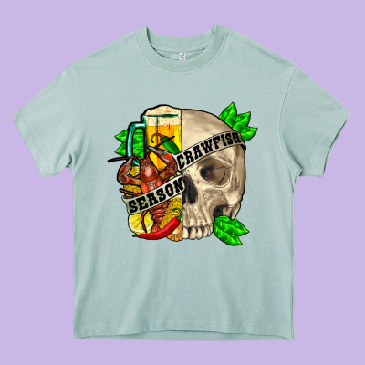 Skull Crawfish Season Heavy Core Tee Designed By Fadigitalartstudio