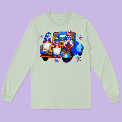 American Flag Gnomes Truck Sunflowers Star Leopard Long Sleeve Tee Designed By Artiststas