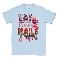 Dusty Blue eat sleep nails repeat bbs Classic Tee - BundleAndBundleShop