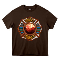 Chocolate Brown Western Firefighter Symbol Heavy Core Tee - RanaPortraitStore