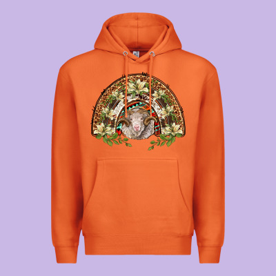 Merino Wool Ram Lily Rainbow Premium Hoodie Designed By Barkaloodesign