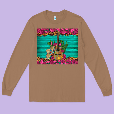 Mexican Guitar Roses Cactus Sombrero Long Sleeve Tee Designed By Artiststas