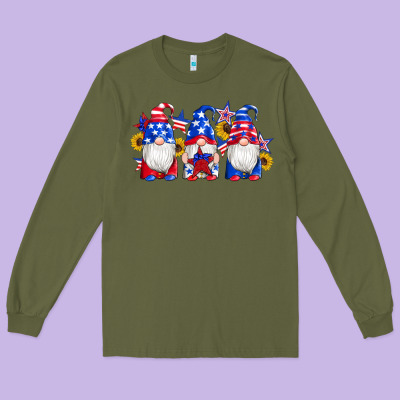 American Flag Gnomes Sunflowers Star Long Sleeve Tee Designed By Artiststas