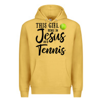 Antique Gold this girl runs on jesus and tennis Premium Hoodie - DesigneFamous