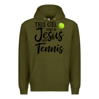 Army Green this girl runs on jesus and tennis Premium Hoodie - DesigneFamous