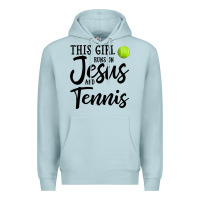 Blue Mist this girl runs on jesus and tennis Premium Hoodie - DesigneFamous