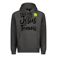 Charcoal Heather this girl runs on jesus and tennis Premium Hoodie - DesigneFamous