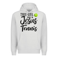 Dove Grey this girl runs on jesus and tennis Premium Hoodie - DesigneFamous