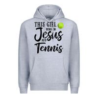 Heather Grey this girl runs on jesus and tennis Premium Hoodie - DesigneFamous
