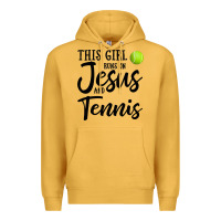 Mustard this girl runs on jesus and tennis Premium Hoodie - DesigneFamous