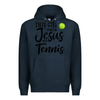 Navy this girl runs on jesus and tennis Premium Hoodie - DesigneFamous