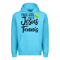 Ocean Blue this girl runs on jesus and tennis Premium Hoodie - DesigneFamous