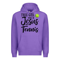Purple this girl runs on jesus and tennis Premium Hoodie - DesigneFamous
