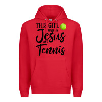 Red this girl runs on jesus and tennis Premium Hoodie - DesigneFamous
