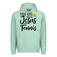 Seafoam this girl runs on jesus and tennis Premium Hoodie - DesigneFamous