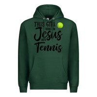 Sports Green this girl runs on jesus and tennis Premium Hoodie - DesigneFamous