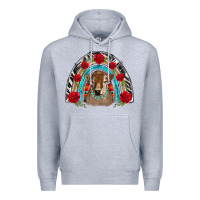 Heather Grey brown baby cow floral rose rainbow Premium Hoodie - BarkalooDesign