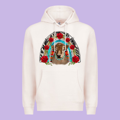 Brown Baby Cow Floral Rose Rainbow Premium Hoodie Designed By Barkaloodesign