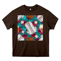 Chocolate Brown baseball  uniform with turquoise gemstone seamless pattern Heavy Core Tee - BundleAndBundleShop